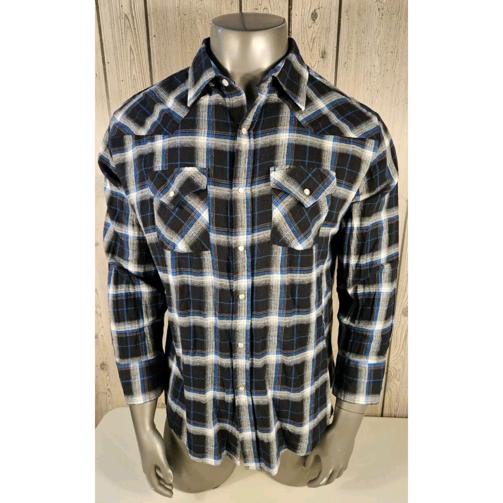 Ely Cattleman Pearl Snap LS Shirt Plaid Western Flannel Rodeo Mens XL